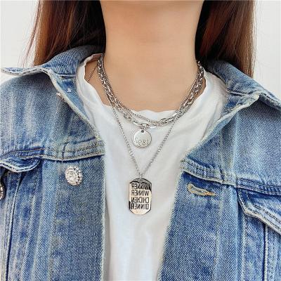 China FASHIONABLE Titanium Steel Necklaces Three Layers Simple Silver Letter Necklaces for sale