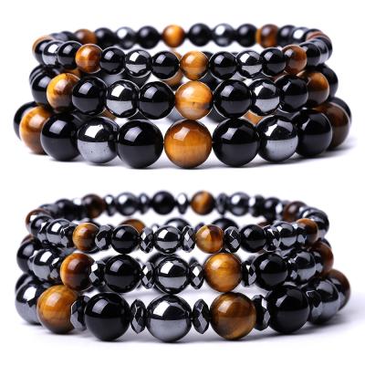 China Sanitary Protection Tiger Eye Beads Bracelets Magnetic Natural Black Hematite Obsidian Punk Slimming Weight Loss Soul Jewelry Men Women for sale