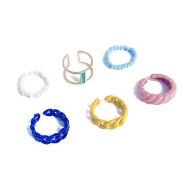 China BOHEMIA 2021 New Resin Colorful Transparent Acrylic Irregular Rings For Women Girls Beads Charm Ring Set for sale