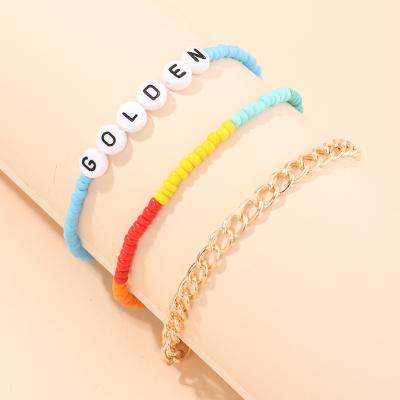 China 2020 lady's Bohemian anklet sweet FASHION and colorful rice beads letter anklet for sale