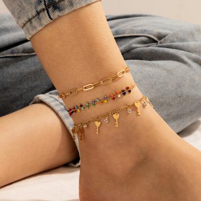 China BOHEMIA Gold Plated Chain Anklet For Women Pearl Tassel Anklets Beach Accessory 3pcs/set for sale