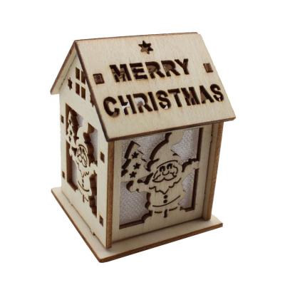 China Souvenir Christmas Santa Claus House Village With LED Wooden Lights For Christmas Decoration for sale