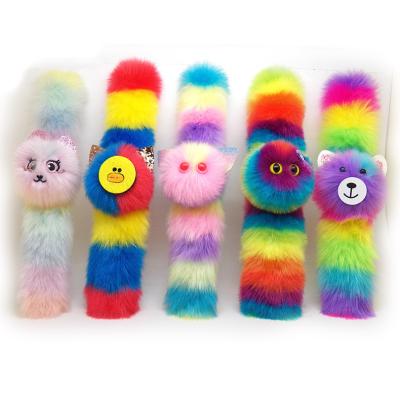 China High Quality Custom Made Plush Fun Gift Circle Hand Strap Hand Toy Rainbow Fur Ball Animal Rabbit for sale