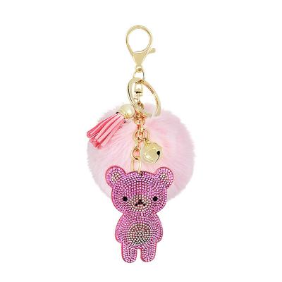 China Hot Selling Car Pompom Bag Accessories Fashion Keychains Fashion Heart Faux Stone Fur Custom Cute Dangling Keychains for sale