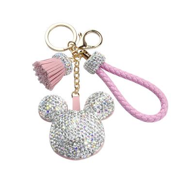 China Leather Key Ring Bag Car Keychain New Designer Fashion Keychains Luxury Cute Wrist Crystal Cartoon Tassel Key Chain for sale