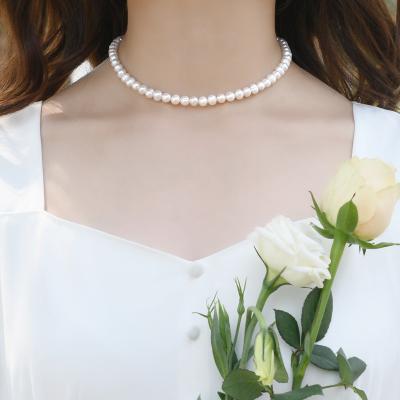 China New Style Fashion 6-7mm Freshwater 925 Clavicle Chain Pearl CLASSIC White Cultured Silver Single Necklace for sale