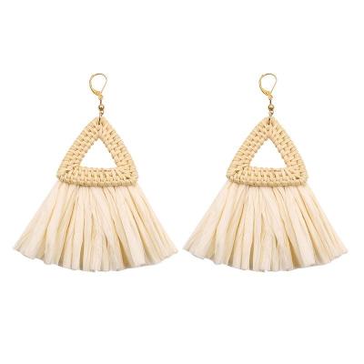 China BOHEMIA Holiday Style Handmade Rattan Hypoallergenic Tassel Bohemian Dangling Ear Hook Earrings For Women Girl for sale