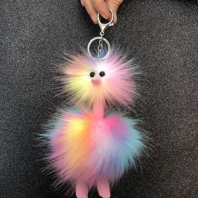 China New Fried Plush Rainbow Color Pompom Key Chain Doll Package Car Ornaments Exquisite Gifts Children Toys for sale