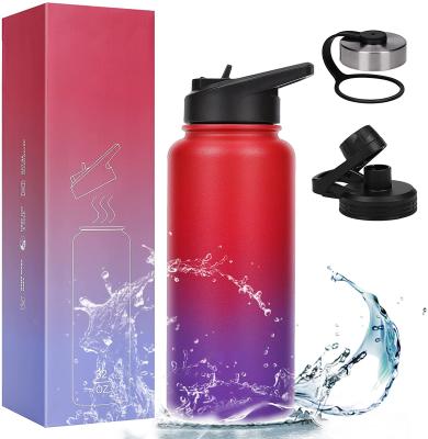 China Durable Double Wall Stainless Steel Hot And Cold Vacuum Insulated Water Bottle With Straw Lid for sale