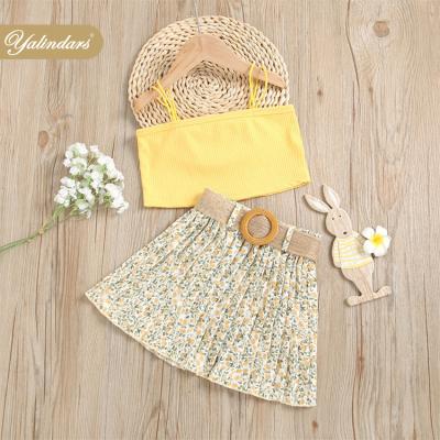 China 2022 Summer Baby Toddler Kids Clothes Setelan Chest Sweetie Suspenders Suits Shorts Shirts 2 Pcs Cotton Kid Girls Dress Sets for sale