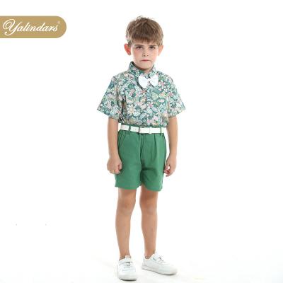 China 2022 Summer Toddler Korea Version Baby Boy Casual Dress Cotton Shirt Belt Shorts Suits Children's Performance Two-piece Clothes for sale