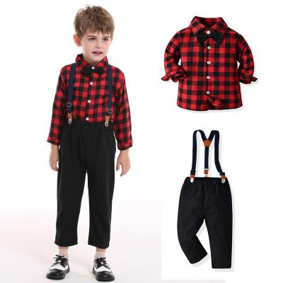 China Baby Boy Formal Suit Cotton Long Sleeve Plaid Shirt Wedding Wear Children Clothing Suit Two Piece Set for sale