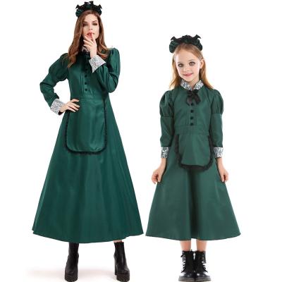 China Mommy and Me Vintage Sleeveless Dresses Halloween Cosplay Fancy Dresses 2pcs Set Long Vampire Costume Clothes for sale