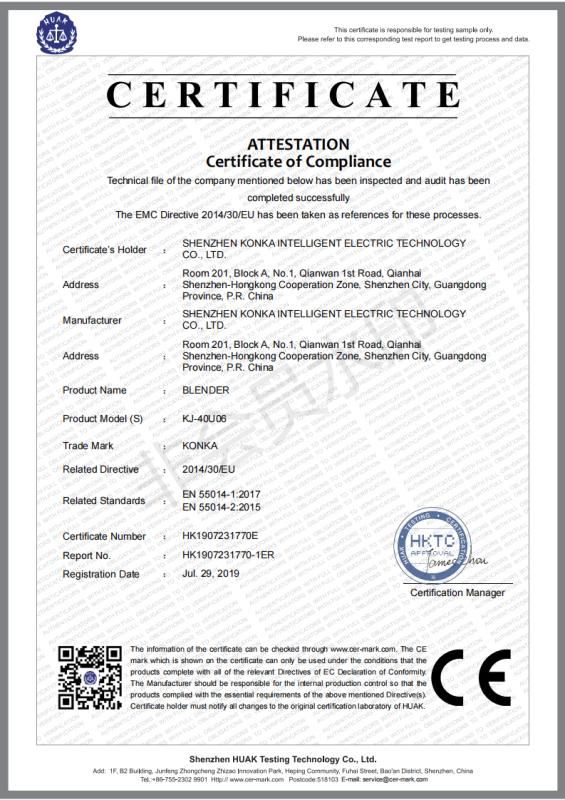 CE - Shenzhen Konka Intelligent Electric Technology Co.ltd.