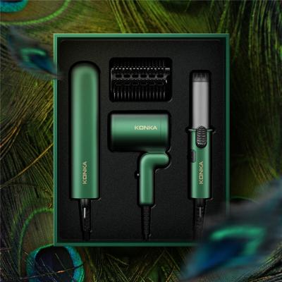 China Hotel Konka KG-T05 Hairdressing Hairdryer Stick Straight Hair Comb Hair Curler Set Curling Travel Dark Green for sale