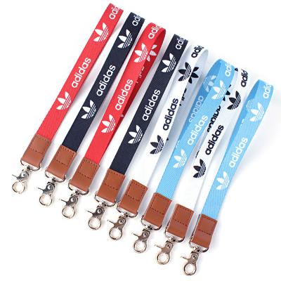 China Eco-Friendly Short Lanyard Custom Wholesale Leather Staff Logo Polyester Leather Lanyard For Key Chain for sale