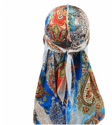 China Men Women Fashion Bandana Durags With Long Tail Head Wrap CustomLogo Designer Silky Satin Silk Durags Luxury Wholesale Wholesale for sale