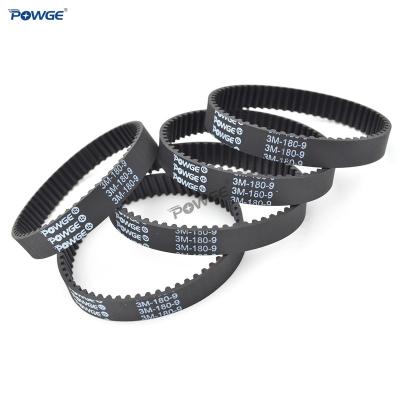 China Hotels POWGE HTD 3M Synchronous Timing Belt Pitch Length 180/183/186/189/192/195/198/201/204/207/210/213mm Width 9mm Rubber Locked Buckle for sale