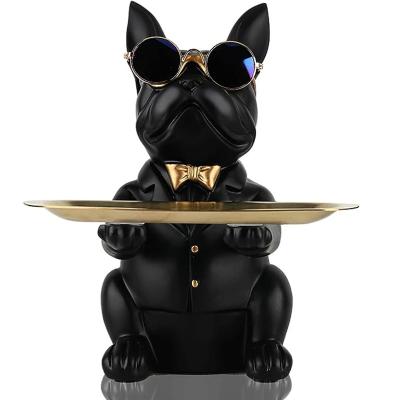 China Europe Tray Dog Animal Resin Nordic Home Table Decoration Nordic Bulldog Statue With Table Tray for home dog for sale