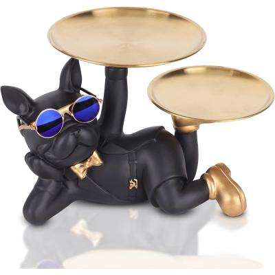 China Europe Creative Bulldog Statue with Sunglasses,  Sculpture Home Decor Suitable for Modern Art Dining Table Decor Office Tray for sale