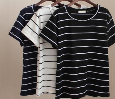 China 2020 Anti-wrinkle fashion short sleeve women's T-shirt for girls high quality contrast striped print lady T-shirt for sale