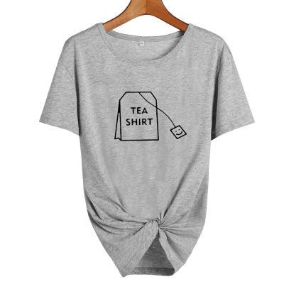 China Breathable T-shirt Cotton Letter Print T-shirt Summer O Neck Short Sleeve Tops Women Clothing Basic Tee for sale