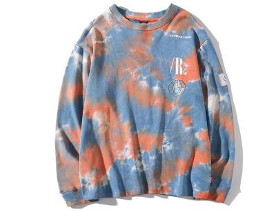 China Men Tie Dye O-Neck Hoodies Sweatshirts Hip Hop Casual Fashion Print Loose Tops Anti-Shrink for sale