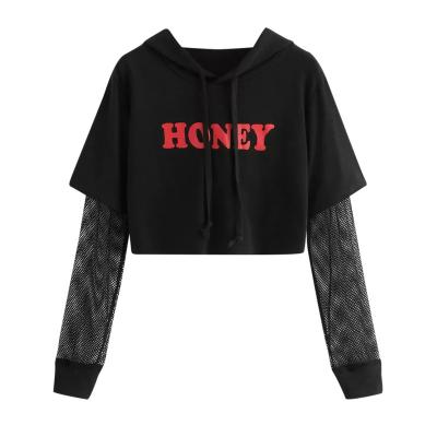 China Viable Women Crop Top Letters Long Sleeve Hoodie Sweatshirt Female Pullover Tops Casual Clothes for sale