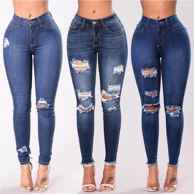 China Viable Slim Broken Jeans For Women High Waist Jeans Woman Skinny Girlfriend Denim Pencil Pants Stretch Waist Destroyed Women Jeans for sale