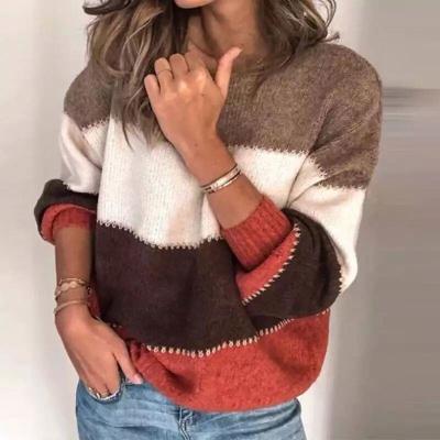 China Popular Autumn Winter Striped Sweater Women's Anti-Shrink Loose Sweater Plus Size Women's Sweaters Color Block Oversized Sweater for sale