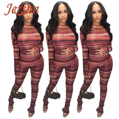 China Anti-pilling long autumn set two-piece sheathed women's striped print skinny pants good quality 2-piece sets for sale