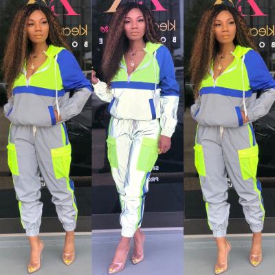 China Autumn Women Reflective Tracksuit Set Breathable High Quality Fashion Out Of Door Sport Gym Sets Two Piece Suit With Zipper for sale