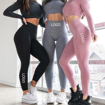 China Wholesale Antibacterial Mesh Long Sleeve Crop Top Seamless Yoga Fitness Ladies Workout Wear High Waisted Leggings for sale