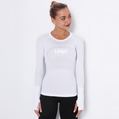 China Breathable Women Long Sleeved Sports Quick Drying Round Neck Yoga Tops On Tight Yoga T-Shirt for sale