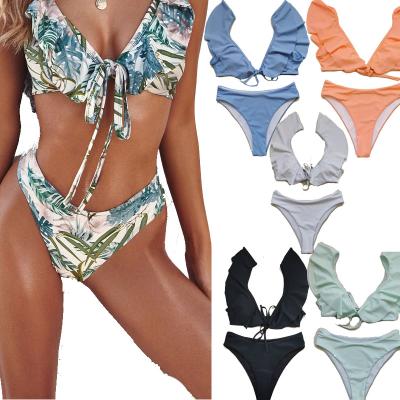 China Swimwear 2021 New Arrival High Quality Printed Women Fashion Multi Color Ruffle Two Piece Breathable Swimsuit for sale