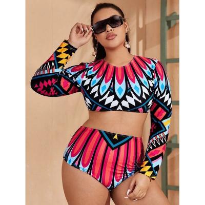 China 2021 new arrival design breathable wholesale swimwear woman long sleeve printed private label elastic bikini top for sale