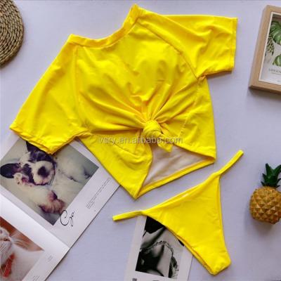 China Newest Breathable Custom Design Swimwear 6 Colors Extreme Spandex Bikini Women Half Sleeve T-shirt Half Bikini for sale