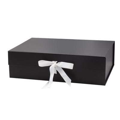 China Custom Recycled Materials 2021 Black Collapsible Paper Rigid Magnetic Closure Gift Box With Ribbon Wholesale Gift Box For Kids for sale