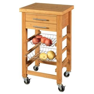 China Factory direct sale bamboo with basket mobile wooden kitchen hand cart for sale