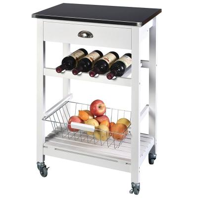 China Mobile China PANEL Rack Kitchen White Bamboo Wine Food Cart Manufacturers for sale