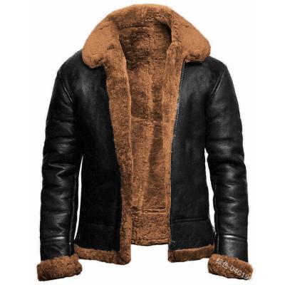 China Warm Thicken Faux Fur PU Turn-Down Collar Winter Biker Leather Jacket For Men 2021 for sale