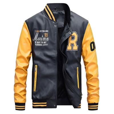 China Waterproof Fashionable Sports Baseball Active Letters Embroidered Leather Jackets for sale