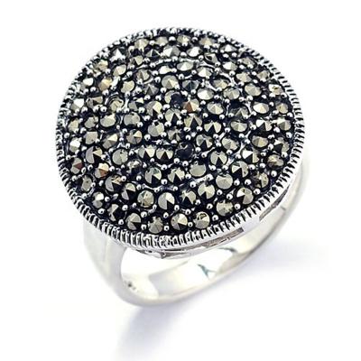 China RKP-0412 Marcasite CLASSIC Jewelry 925 silver ring with black stone wholesale ring jewery for sale