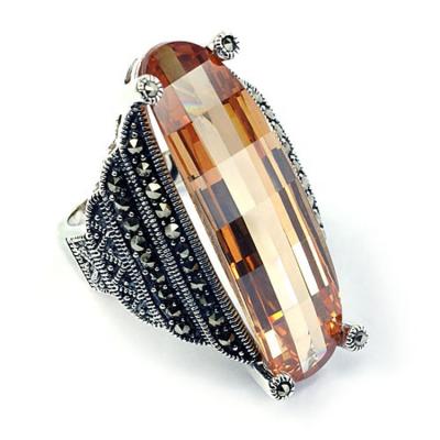 China Romantic Ring RKP-0926 925 Silver With Topaz Gemstone Ring Big Marcasite Stone Jewelry For Men for sale