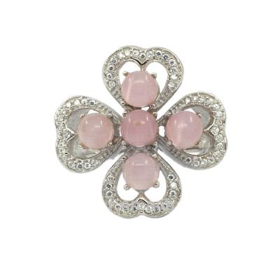 China RXH-1009 Romantic Hot Sale 925 Jewelry Silver Flower Ring With CZ Stones And Pink Opal Gemstone for sale