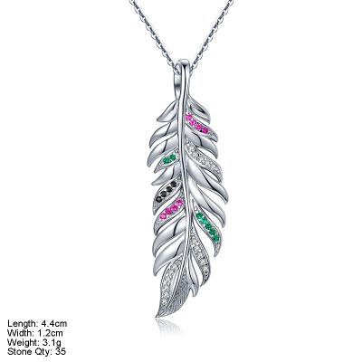 China New 925 Sterling Silver Feather Pendant Jewelry PZA2-252 FASHION charm with 3A CZ stones for sale