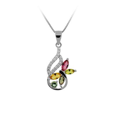 China Unique Butterfly Sterling Silver Jewelry Pendant Cute Colorful Sterling Silver CZ Stones Pendant for sale