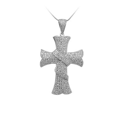 China PZQ-0186 Religious 925 Sterling Silver Pendant With CZ Stones Micro Pave Setting Cross Pendant for sale