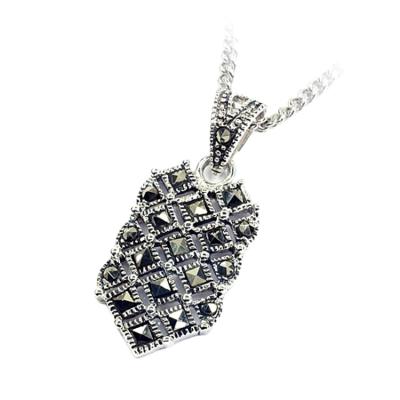 China New Hot Selling Vintage Plata 925 Perak Murni Pendant Necklace Oxidized Treated With Marcasite Stone for sale