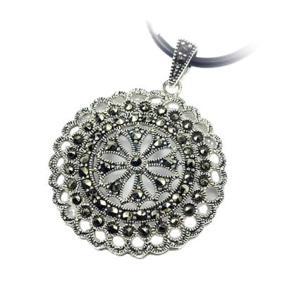 China Vintage Black Marcasite Metal Silver Extra Cool Disc Necklace Large Charm Pendant For Jewelry Making for sale